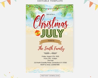 Christmas in July party, Editable template, Instant download, DIY invitation
