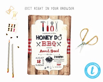 Honey do bbq tem, TRY BEFORE you BUY, instant download, edit yourself invitation,Template Editable