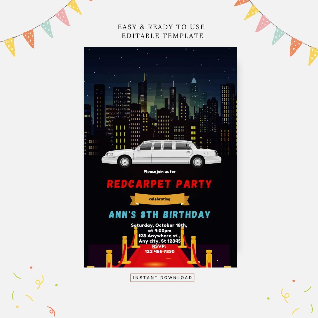 Limo Birthday Invitation, Editable Template, Instant Download, DIY  Invitation - Etsy, image size:1080x1080