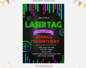 Indoor laser tag birthday party, Editable template, Instant download, DIY invitation