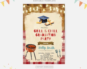 Grill and Chill Graduation invitation, Editable template, Instant download, DIY invitation