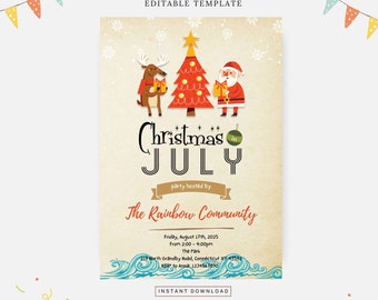 Rustic Christmas in July theme party, Editable template, Instant download, DIY invitation
