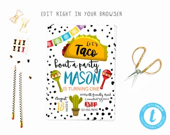 Taco party tem, TRY BEFORE you BUY, instant download, edit yourself invitation,Template Editable
