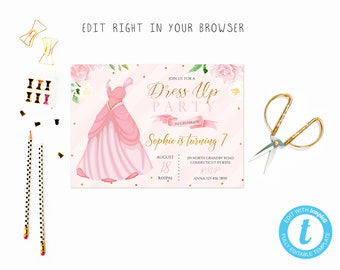 Dress up birthday party tem, TRY BEFORE you BUY, instant download, edit yourself invitation,Template Editable