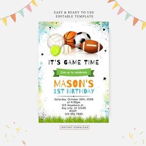 All star sport party invitation, Editable template, Instant download, DIY invitation
