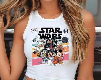 Top corto de Star Wars - Camiseta Disney para mujer - Camiseta sin mangas de Star Wars para mujer - Camiseta vintage de Star Wars - Camiseta corta de R2D2 coqueta - Hollywood Studios