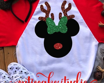 disney reindeer shirt - disney Christmas shirt - mickey's Christmas party - disney rose gold shirt - disney vacation reindeer raglan shirt