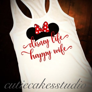 Disney life Happy wife shirt tank mickey minnie mouse Tank top Disney Ladies disney world monogram Disney vacation shirt