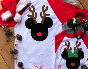 Koszulka disney - Koszulka świąteczna disney - Świąteczna impreza miki - Koszulka disney rose gold - Koszulka disney vacation reindeer raglan - chłopiec dziewczynka