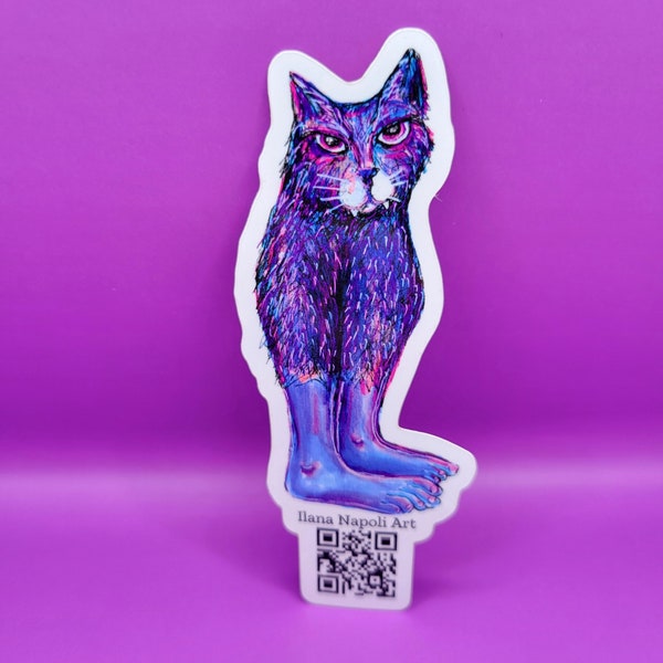 Weirdcore Cursed Cat Artist Sticker Vinyl Decal | Cool Purple Cat Weirdcore Art Sticker