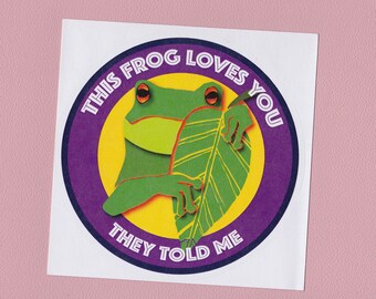 shy frog sticker, colorful frog, frog in love sticker leaf frog, silly frog