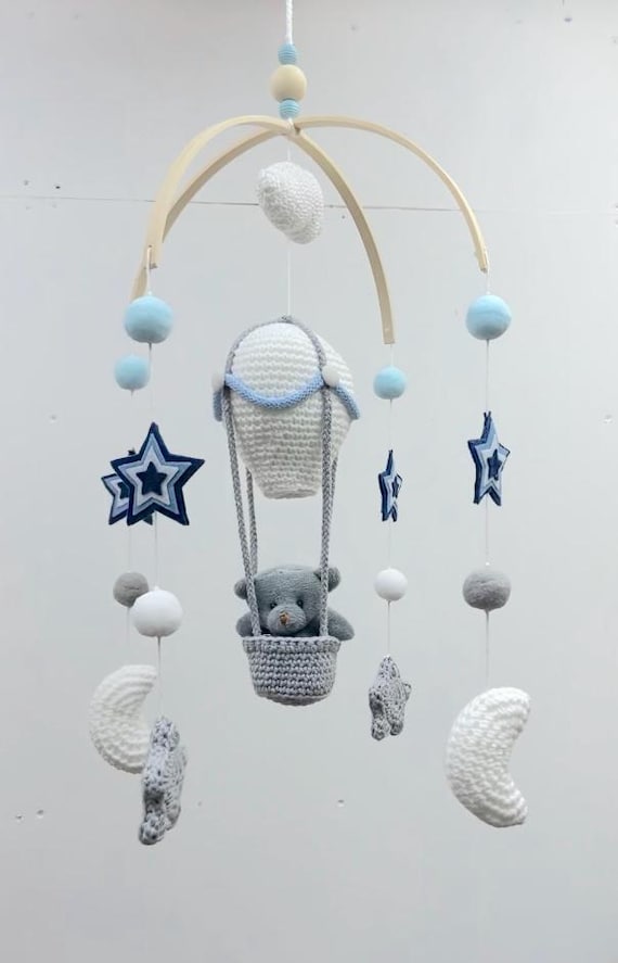 Baby Boys Star Teddy Theme Hand Crocheted Baby Cot Nursery Mobile