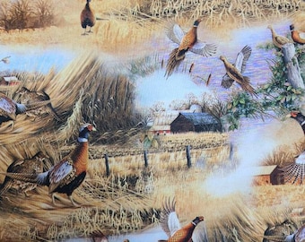 PHEASANTS COUNTRY LANDSCAPE FABRIC