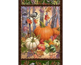 Autumn Forest Pumpkin Fabric Panel