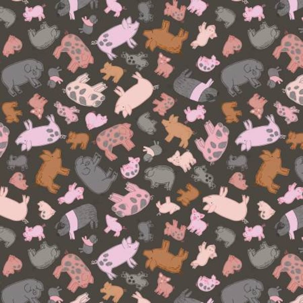 Tossed Pigs Cotton Fabric Print