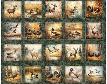 Forest Field & Stream Fabric Panels - 2 Different background Colors