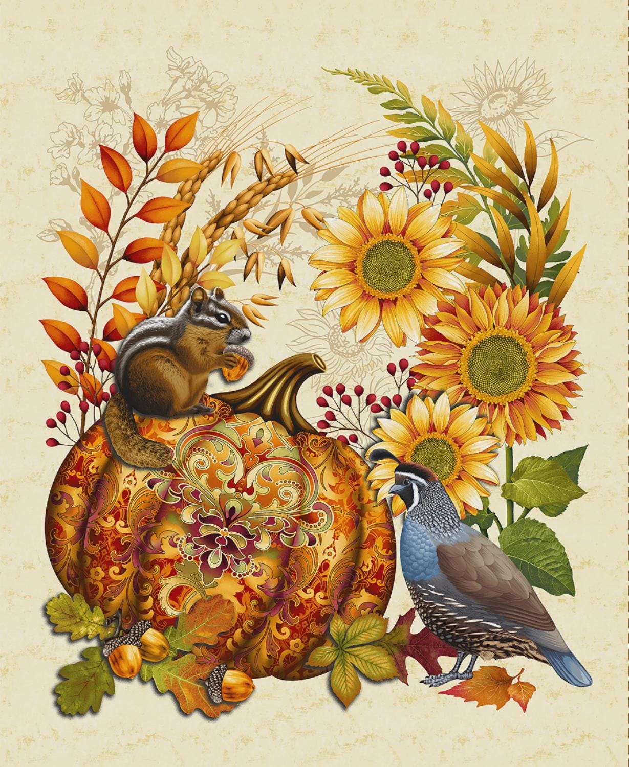 3 Different Autumn Fields Fabric Panels