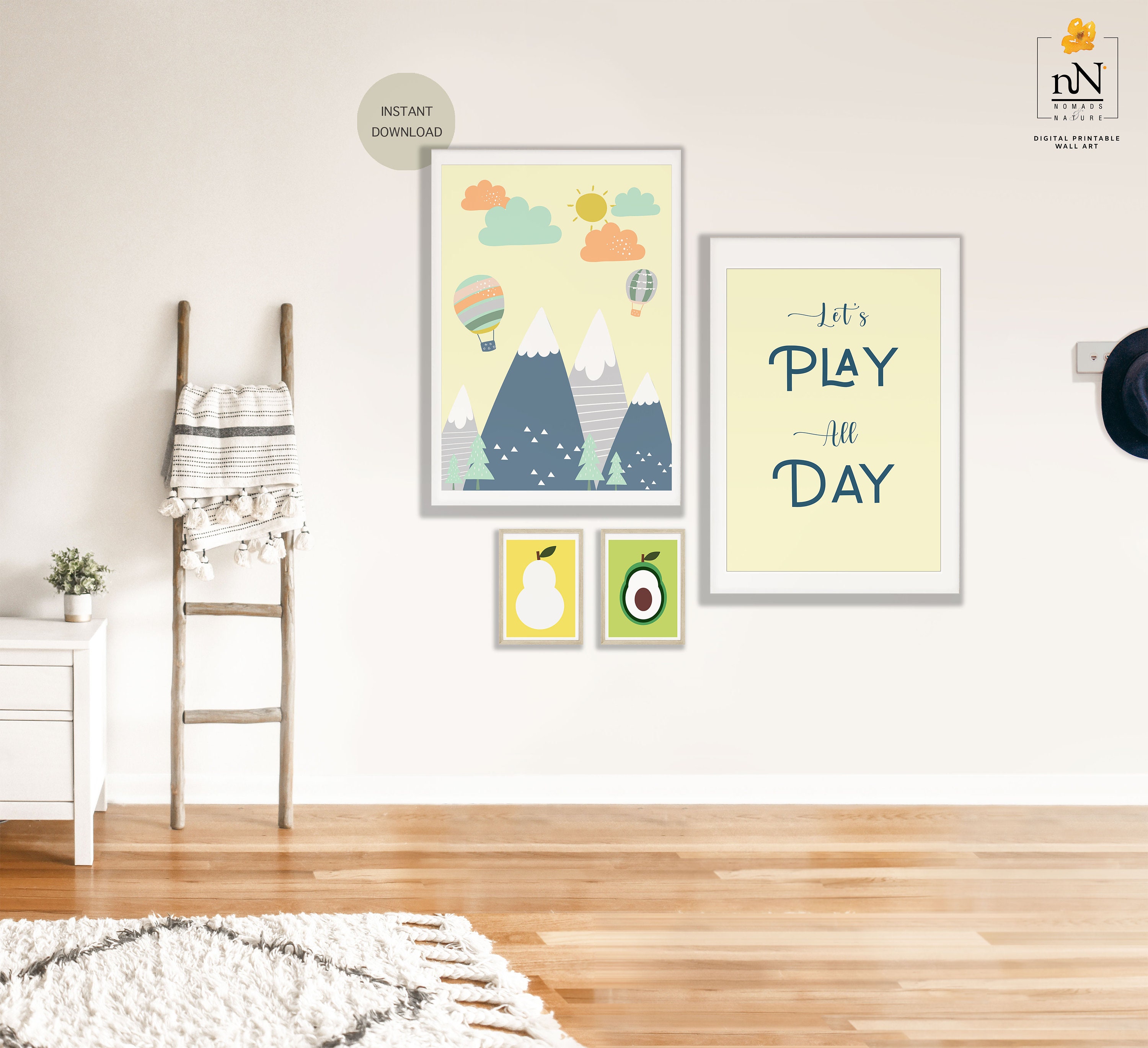 Kids Room Set of 2 Print Wall Art, Kids Room Lets Play Printable Wall