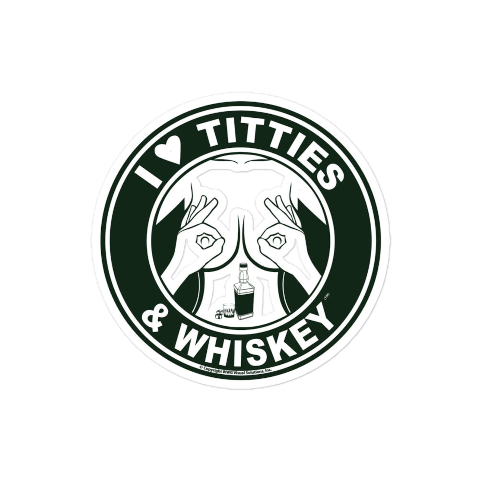 "I Love Titties & Kitties" Humor Sticker Decal - 5.5 Inches, White, Gloss Finish