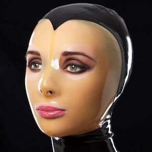 Latex mask with translucent face and holes for mouth and eyes