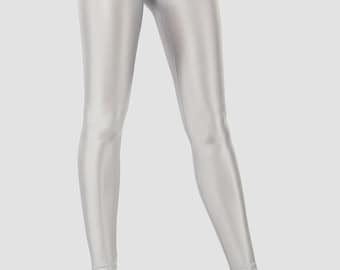 High-Rise Shiny Spandex Leggings with Hidden Two-Slider Zipper