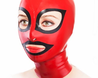 Latex mask with back zipper and contrasting eyes and mouth