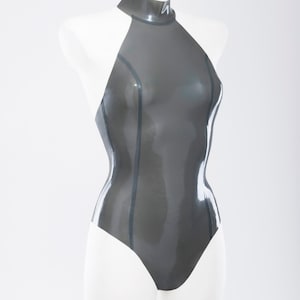 Latex swimsuit with high neck