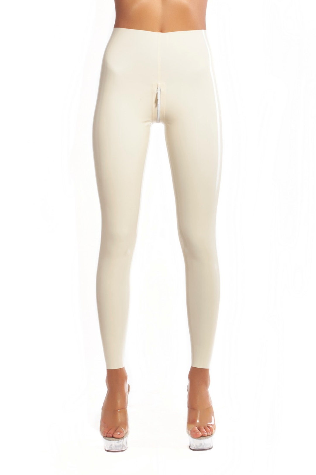 White Latex Leggings With Double Slider Crotch Zipper -  Canada
