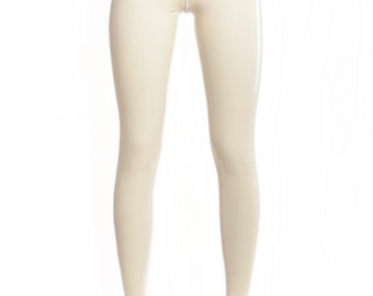 White latex leggings with double slider crotch zipper
