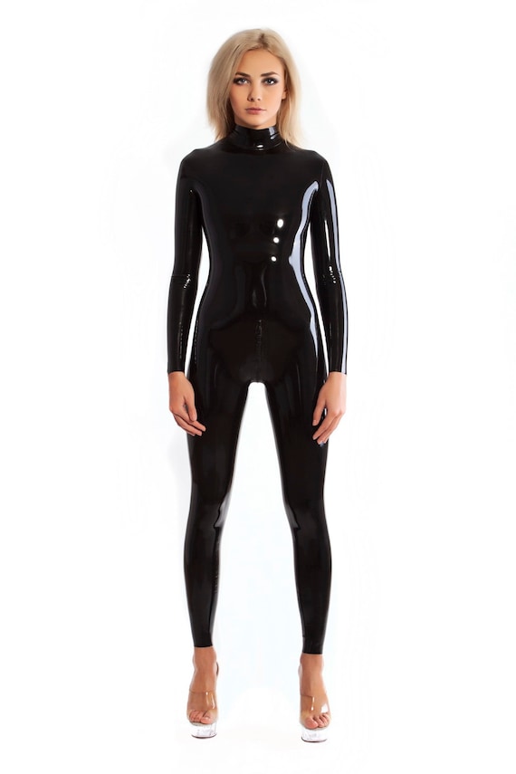 Neck Entry Latex Catsuit With Double Slider Crotch Zipper 