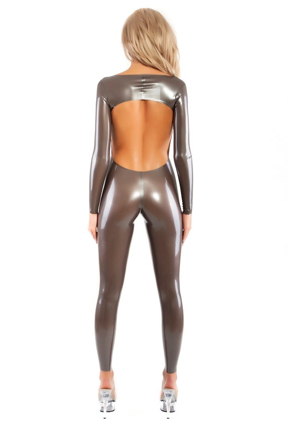 Latex Catsuit With Open Back and Front Zipper Etsy