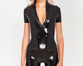 Sexy short latex catsuit with front zipper