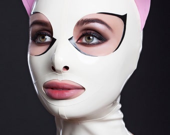 Latex cat mask with eyelashes and pink ears