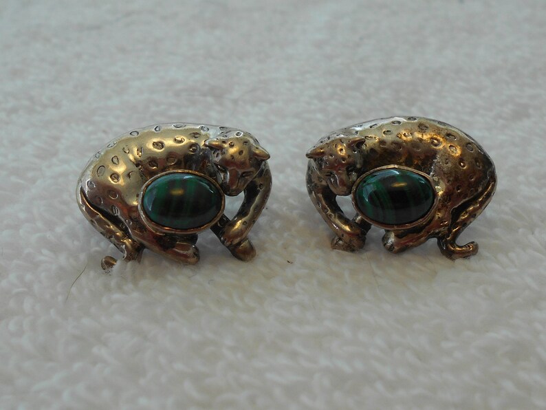 925 Sterling Silver Southwest Designer Carol Felley Malachite Leopard Cheetah Post Earrings pierced ears only