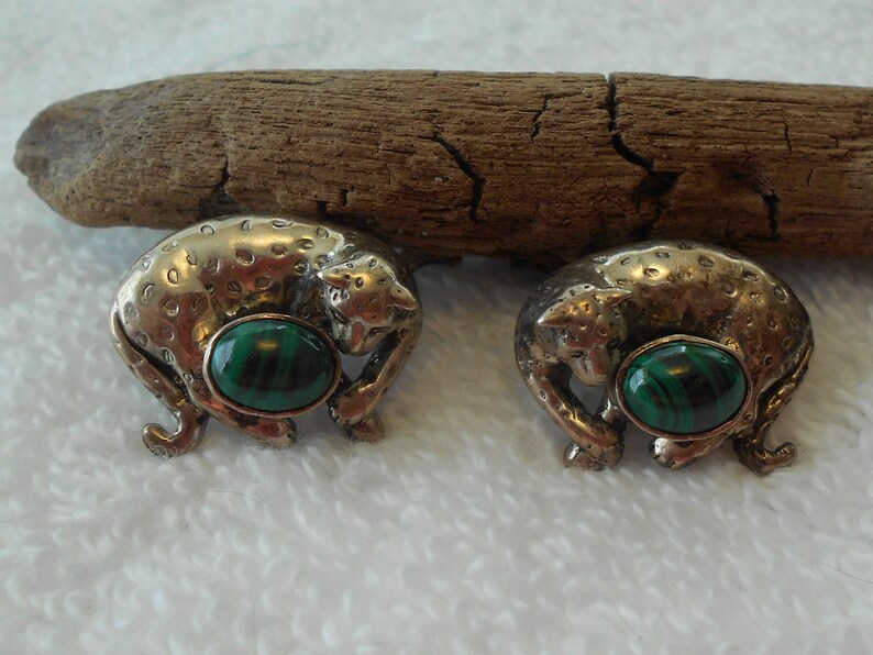 925 Sterling Silver Southwest Designer Carol Felley Malachite Leopard Cheetah Post Earrings pierced ears only