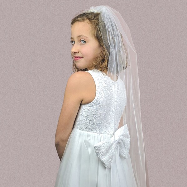 Communion Veil Headpiece Beading Sparkle On Comb Simple Elegant Choose Color, Veil Length Tocado Velo de Primera Comunion