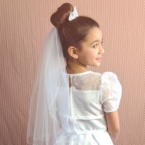Tiara First Communion Veil Lace Crown Sparkle Beaded Headpiece White Eggshell Natural White Fast Free Shipping Velo de Primera Comunion
