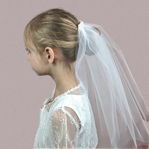 First Communion Veil Headpiece On Comb Simple Pearls Back Piece Choose Color Veil Length Tocado Velo Primera Comunion