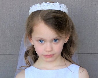 SALE First Communion Veil Crown Lace Tiara Wreath Velo de Primera Comunion