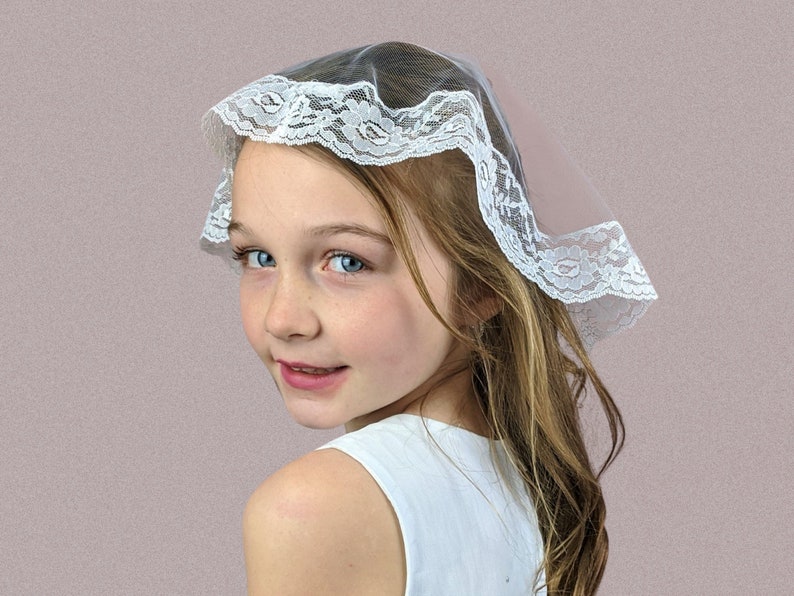 First Communion Veil Lace Doily Chapel Cap Simple Choose Size Color Velo de Primera Comunion image 1