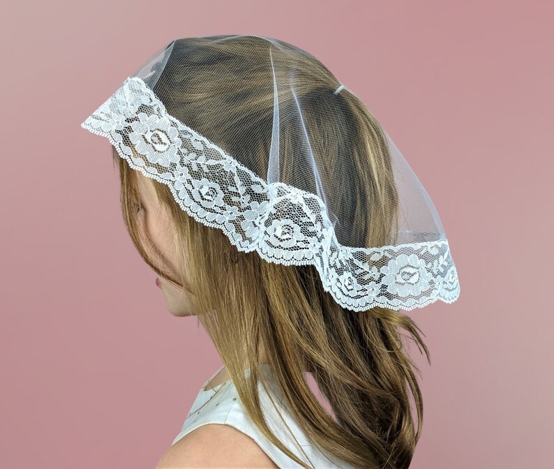 First Communion Veil Lace Doily Chapel Cap Simple Choose Size Color Velo de Primera Comunion image 3