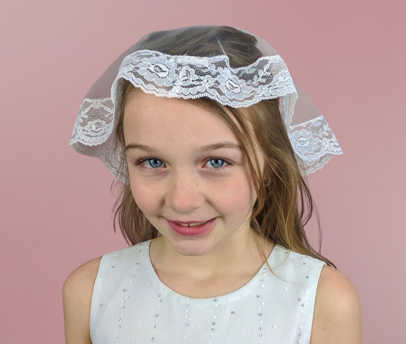 First Communion Veil Lace Doily Chapel Cap Simple Choose Size Color Velo de Primera Comunion image 4