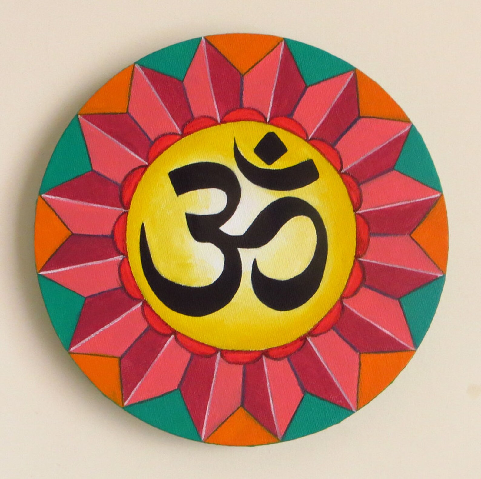 Om Symbol Original Oil Painting on Round Canvas 20cm Etsy