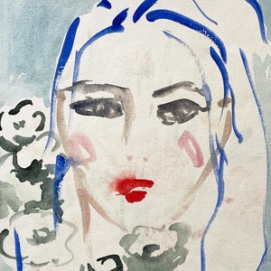 Portrait with Flowers - Original Watercolor / 24 x 32 cm