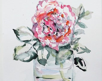 Rose de jardin aquarelle originale