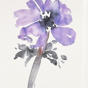 Cartão postal anêmona roxa, aquarela, cartão de flores, A6