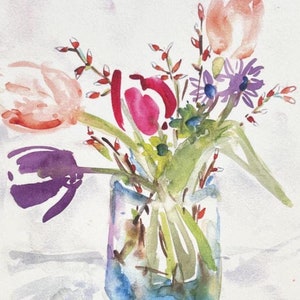 Carte postale bouquet printanier en vrac, aquarelle, carte fleurie, A6