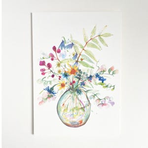 Carte postale bouquet d'été coloré, aquarelle, carte fleur, A6