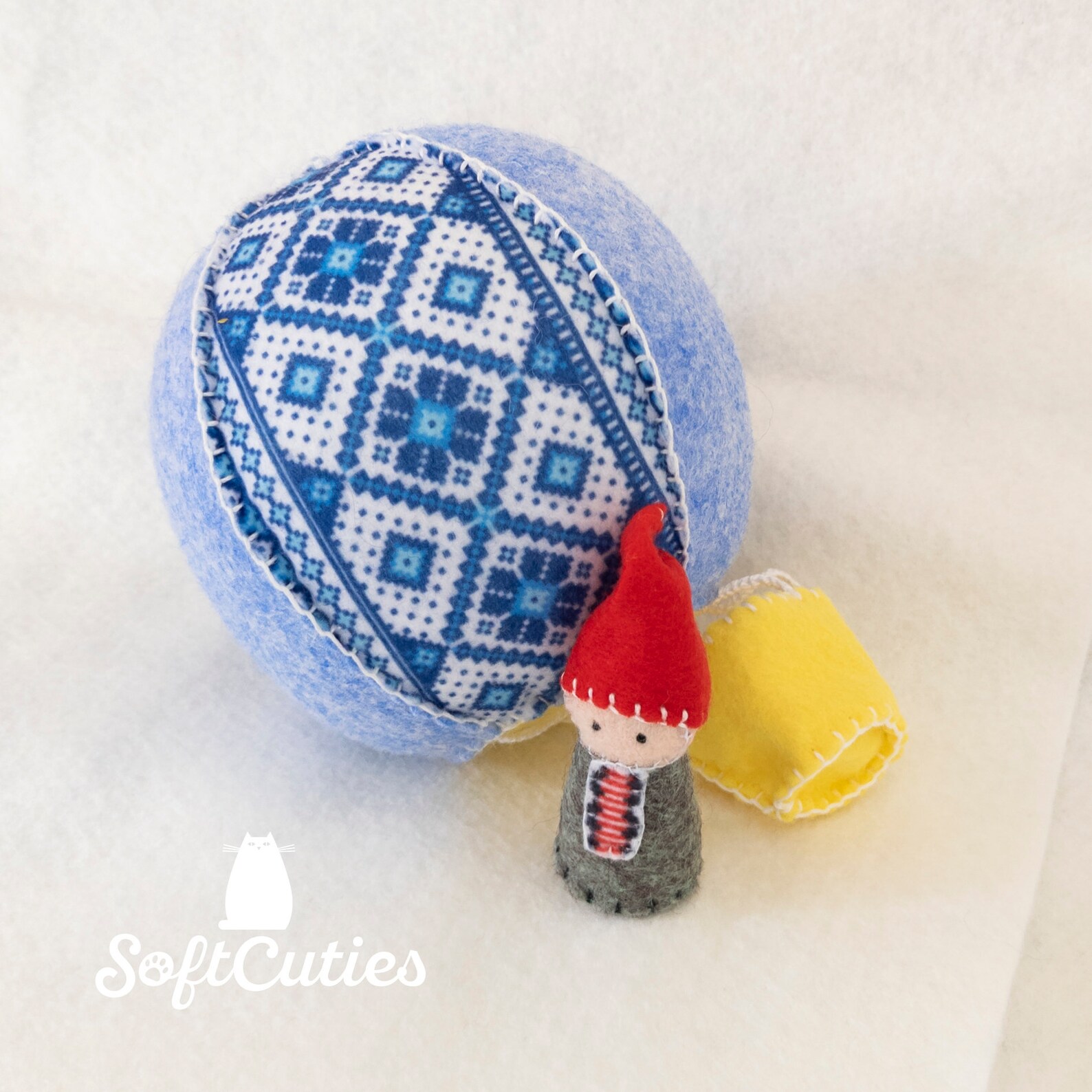 Felt Hot Air Balloon With a Little Pilot Inside. Soft Balloon With an Aviator. Plush Hot Air