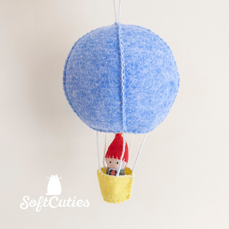 Felt Hot Air Balloon With a Little Pilot Inside. Soft Balloon With an Aviator. Plush Hot Air